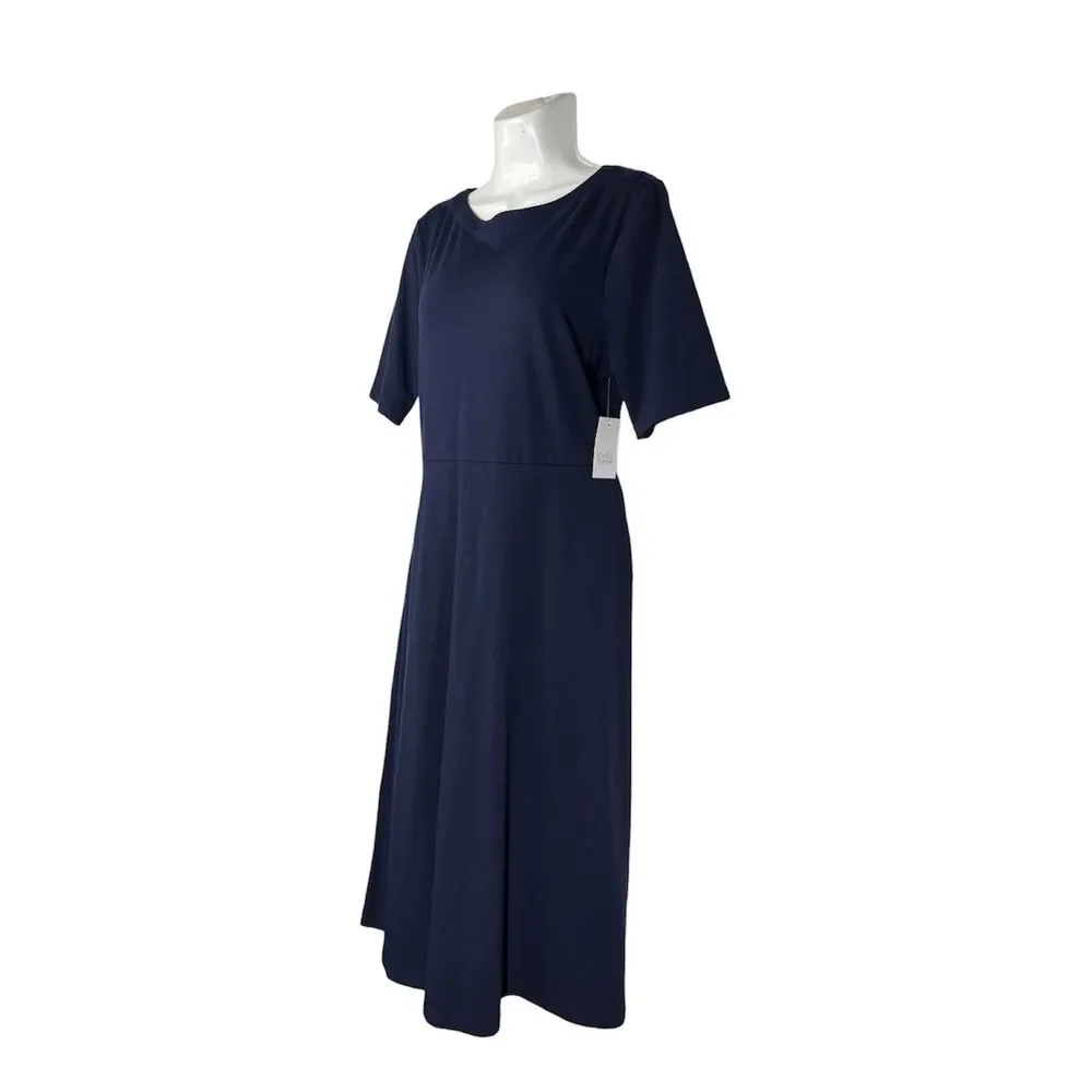 Croft & Barrow Dress Medium Navy Blue Short Sleeve Midi Stretch Casual Travel - Picture 4 of 9